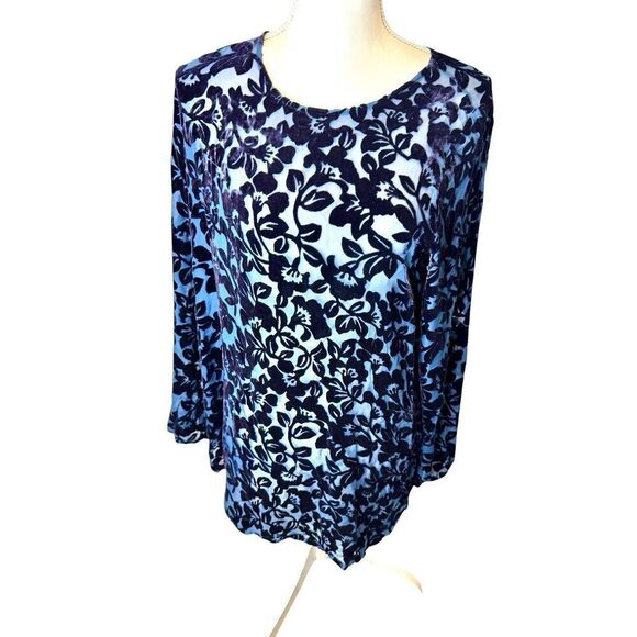 Laura Ashley Tops - Vintage Laura Ashley Women’s Blue Silk Burnout Velvet Velvet Tunic Top Sz M/L